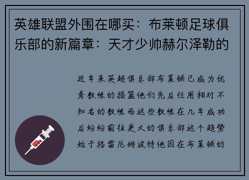 英雄联盟外围在哪买：布莱顿足球俱乐部的新篇章：天才少帅赫尔泽勒的崛起